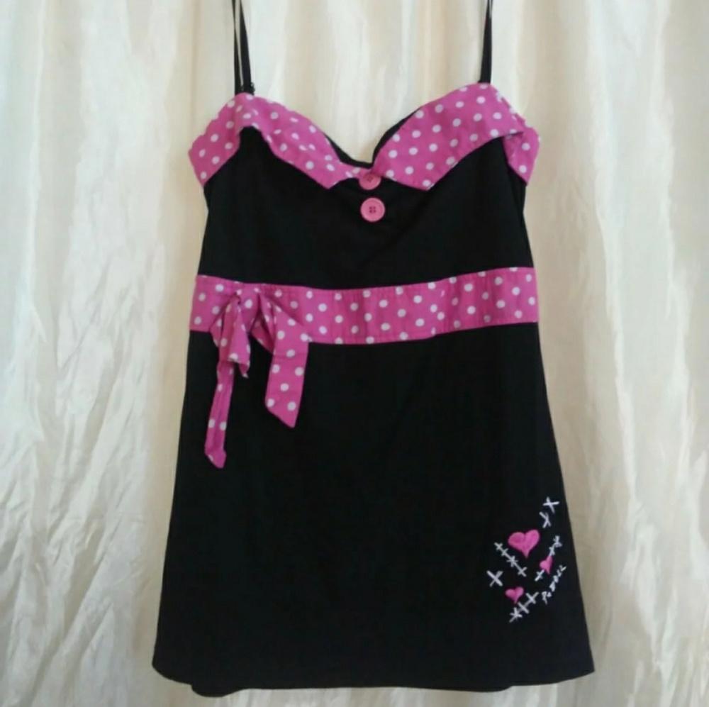 BLACK/PINK PAPER DOLL PINUP POLKADOT TOP